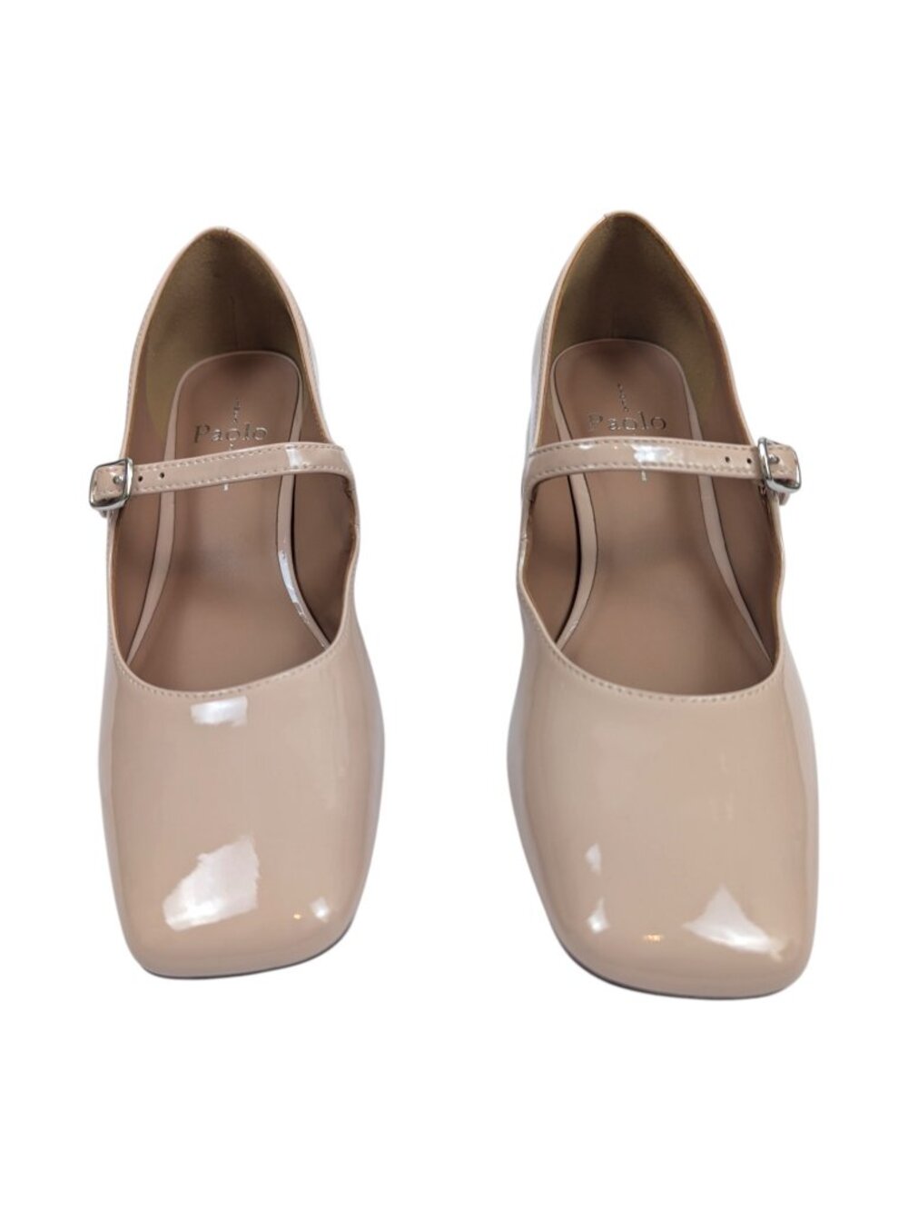 LINEA Paolo Nude Maryjanes Block Heel Shoes Patent Leather Monroe Beige Size 7 - Picture 5 of 13